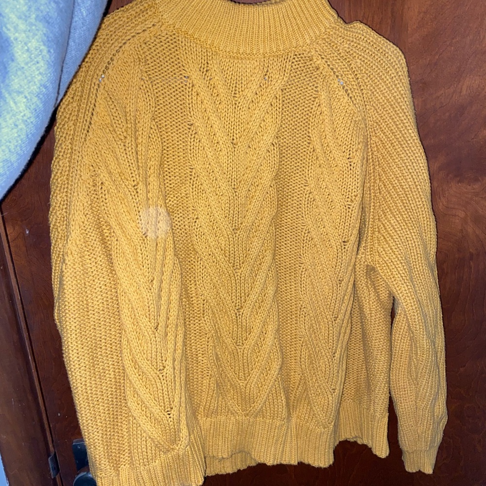 Cozy JCrew Mustard Cable Knit Sweater